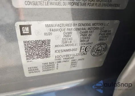 2020 Chevrolet Silverado 1500 4Wd Short Bed Custom/4Wd Standard Bed Custom from USA, damaged, VIN 1GCUYBEF1LZ201263